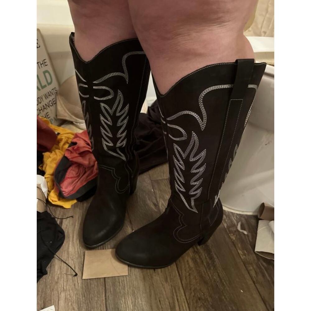 NWT TORRID Tall Shaft Heeled Western Boot Black Size 6 Wide Calf Country - Picture 10 of 16